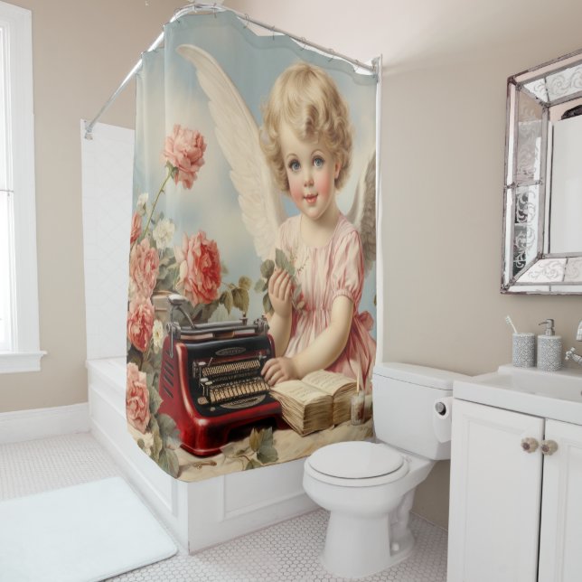 Rideaux De Douche L'ange mignon écrit une lettre d'amour (En situation)