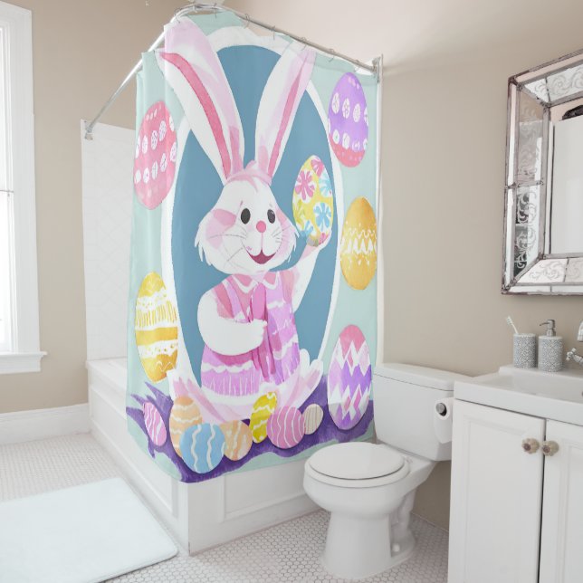 Rideaux De Douche lapin avec oeufs de pâques (En situation)