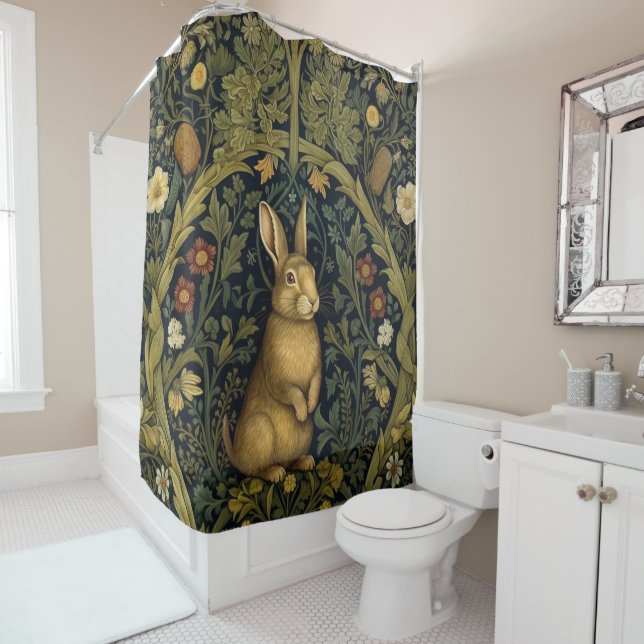 Rideaux De Douche Lapin dans la forêt style Art nouveau (En situation)