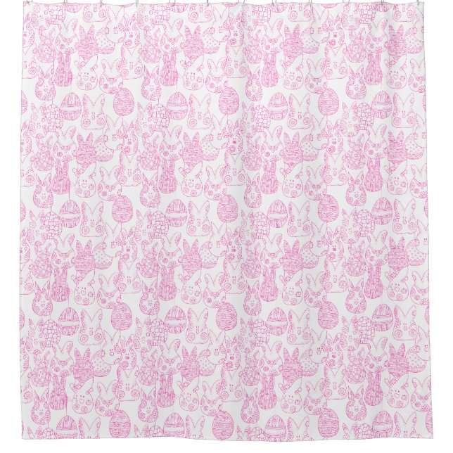 Rideaux De Douche lapins et oeufs de Pâques roses et blancs (Devant)