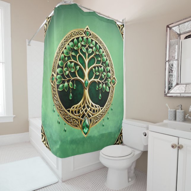 Rideaux De Douche L'arbre de vie aux noeuds celtiques. (En situation)