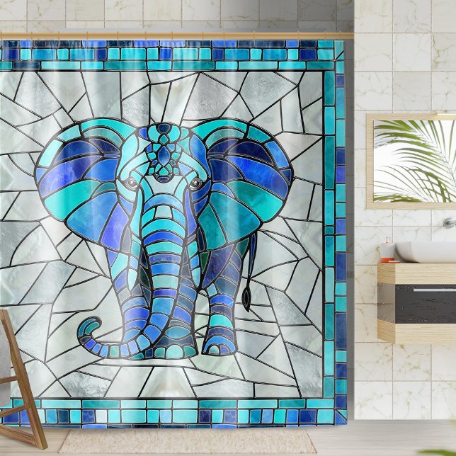 Rideaux De Douche L'art de la mosaïque Blue Elephant (Créateur téléchargé)