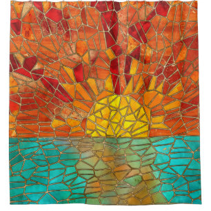 Rideaux De Douche L'art de la mosaïque du lever du soleil sur la mer