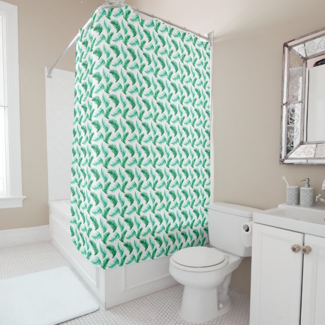 Rideaux De Douche L'art de l'aquarelle de pin vert (En situation)