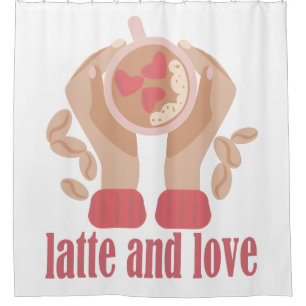 Rideaux De Douche Latte et coupe d'amour, mains et citation de café