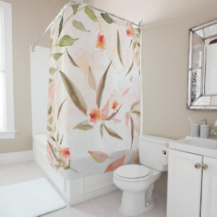 Rideaux De Douche Lavage aquarelle corail Pétales de fleurs tombante