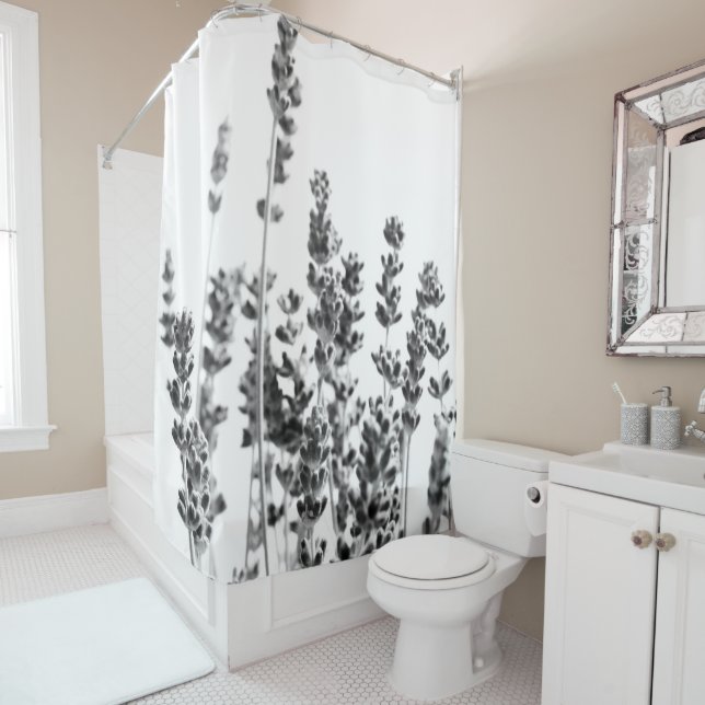 Rideaux De Douche Lavande violette en noir et blanc #1 #décoration # (En situation)