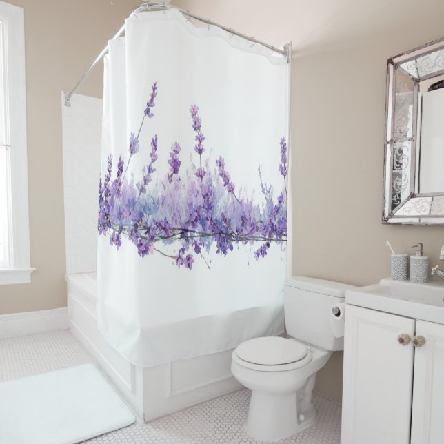 Rideaux De Douche Lavender Flower Pastel Floral Whimsical Watercolor (En situation)