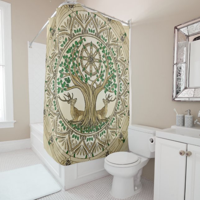 Rideaux De Douche Le Bodhi arbre Dharma Wheel (En situation)