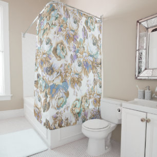 Rideaux De Douche Le bohémien rougissent les roses turquoises bruns