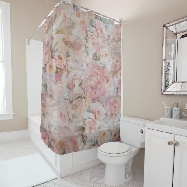 Rideaux De Douche Le bohémien rougissent typographie florale de (En situation)