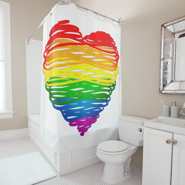 Rideaux De Douche Le cœur arc-en-ciel de SlipperyJoe griffonné tourb (En situation)