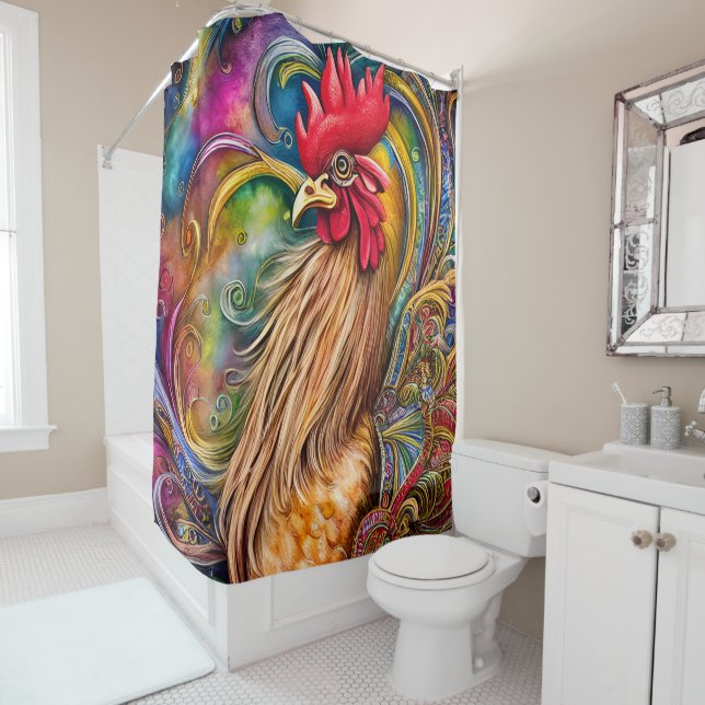 Rideaux De Douche Le coq : Une beauté à voir (En situation)