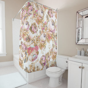 Rideaux De Douche Le cru rougissent les roses chics élégants bruns