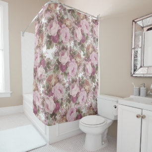 Rideaux De Douche Le cru rougissent peinture florale de roses roses