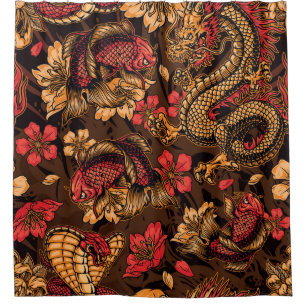 Rideaux De Douche Le dragon japonais koi motif.