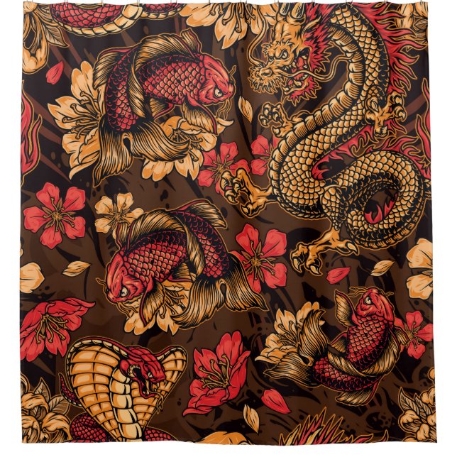 Rideaux De Douche Le dragon japonais koi motif. (Devant)