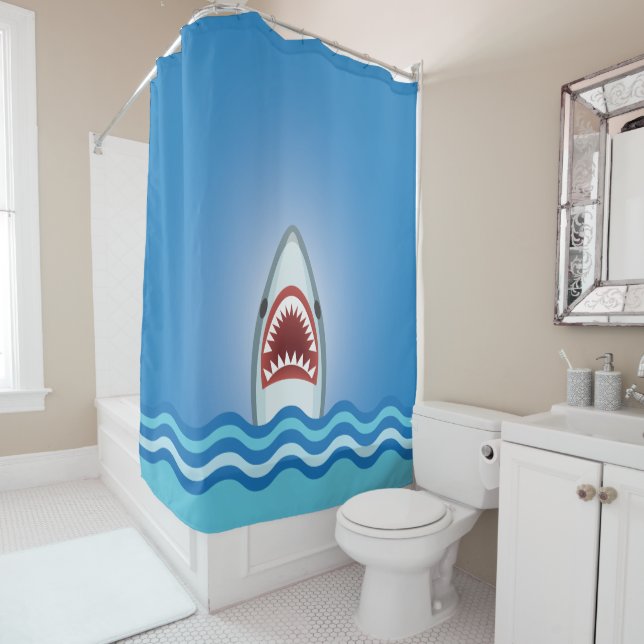 Rideaux De Douche Le grand requin blanc saute des vagues (En situation)