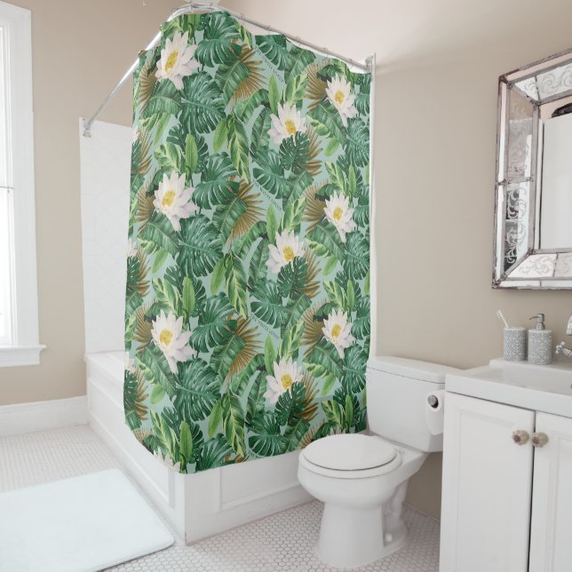 Rideaux De Douche Le Motif blanc Lotus Tropical Canopy (En situation)