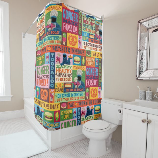 Rideaux De Douche Le Motif de camion Foodie de Cookie Monster (En situation)