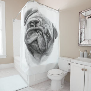 Rideaux De Douche Le portrait Carlin   Face de chien de Carlin migno
