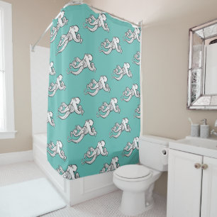 Rideaux De Douche Le poulpe original esquisse Teal