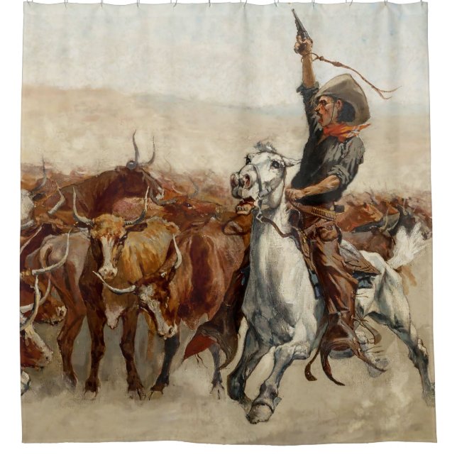 Rideaux De Douche Le Roundup Western Art par Frederic Remington (Devant)