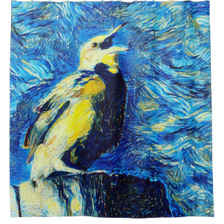 Rideaux De Douche Le style VanGogh aux oiseaux solitaires