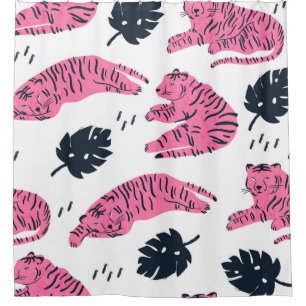 Rideaux De Douche Le tigre rose se trouve dans différentes positions
