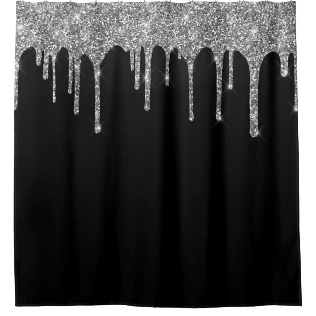 Rideaux De Douche Lecteurs de Parties scintillant argenté chic noir  (Devant)