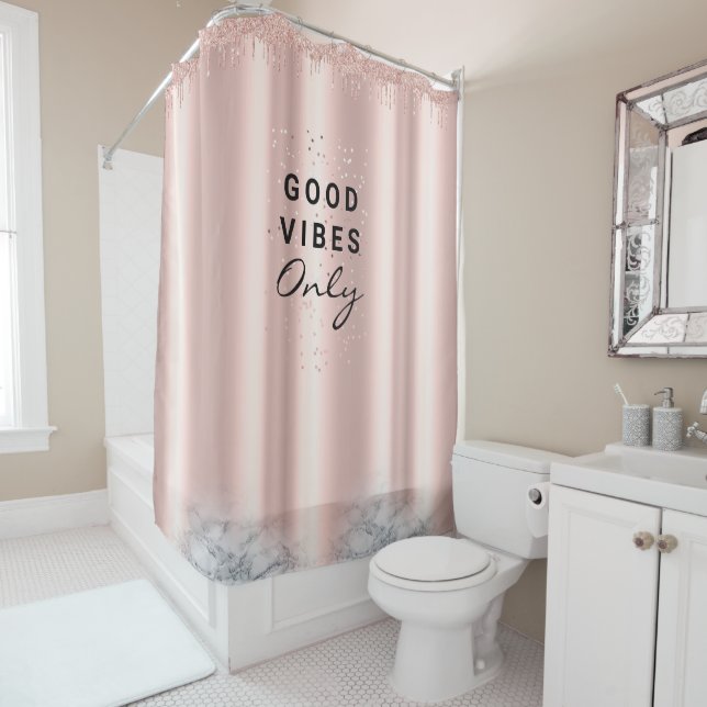 Rideaux De Douche Lecteurs de Parties scintillant rose texte personn (En situation)