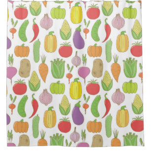 Rideaux De Douche Légumes dessinés à la main, arrière - plan de dood