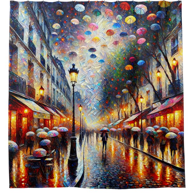 Rideaux De Douche "L'élégance parisienne du Jour de la Pluie" (Devant)