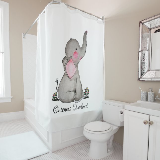 Rideaux De Douche L'éléphant mignon de bébé d'aquarelle avec (En situation)