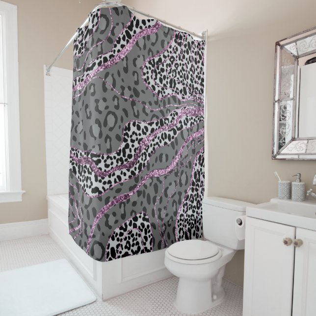 Rideaux De Douche Léo Imprimé Animal Paillettes Glam 3 (En situation)