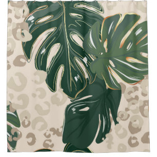 Rideaux De Douche Leopard Monstera : Jungle Imprimer Vintage.