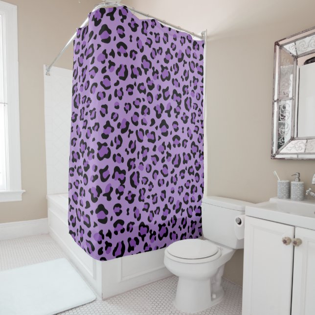 Rideaux De Douche Leopard Print, Léopard Spots, Purple Leopard (En situation)
