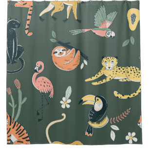 Rideaux De Douche Les animaux de la jungle Faune de la flore Vintage