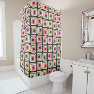 Rideaux De Douche Les années 70 Floral Carré rose, Jaune, Vert