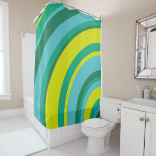 Rideaux De Douche les années 70 Retro Super Wave Rainbow Turquoise V