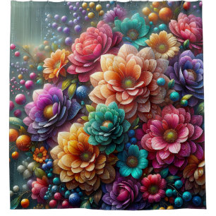 Rideaux De Douche "Les bulles fleurissent : florales vibrantes"