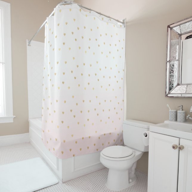 Rideaux De Douche Les coeurs d'or rougissent Ombre rose (En situation)