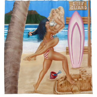 RIDEAUX DE DOUCHE LES FILLES DE SURFER ATTEINTES