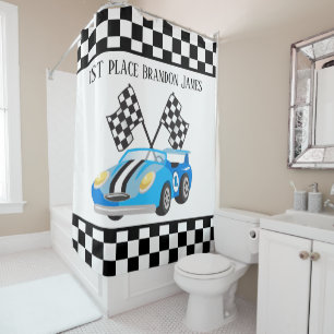 Rideaux De Douche les garçons mignons font la course de voiture dé