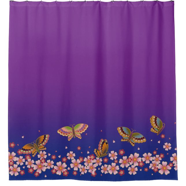 Rideaux De Douche Les papillons japonais au milieu du Sakura fleuris (Devant)