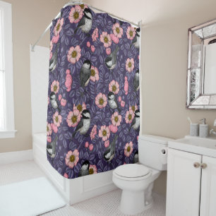 Rideaux De Douche Les poulets dans le rose sauvage en rose et violet