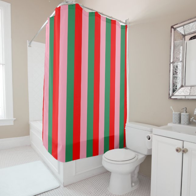 Rideaux De Douche Les rayures de Noël contemporaines (En situation)