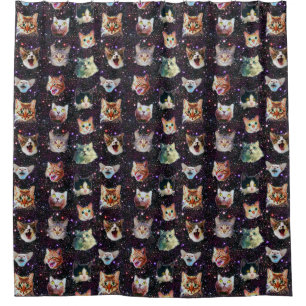 Rideaux De Douche Les têtes de chats dans l'espace extra-atmosphér