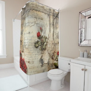 Rideaux De Douche Lettre vintage d'amour parchemin avec fleurs (10)