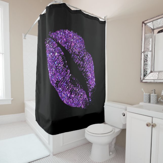 Rideaux De Douche Lèvres à Parties scintillant violette #5 (En situation)